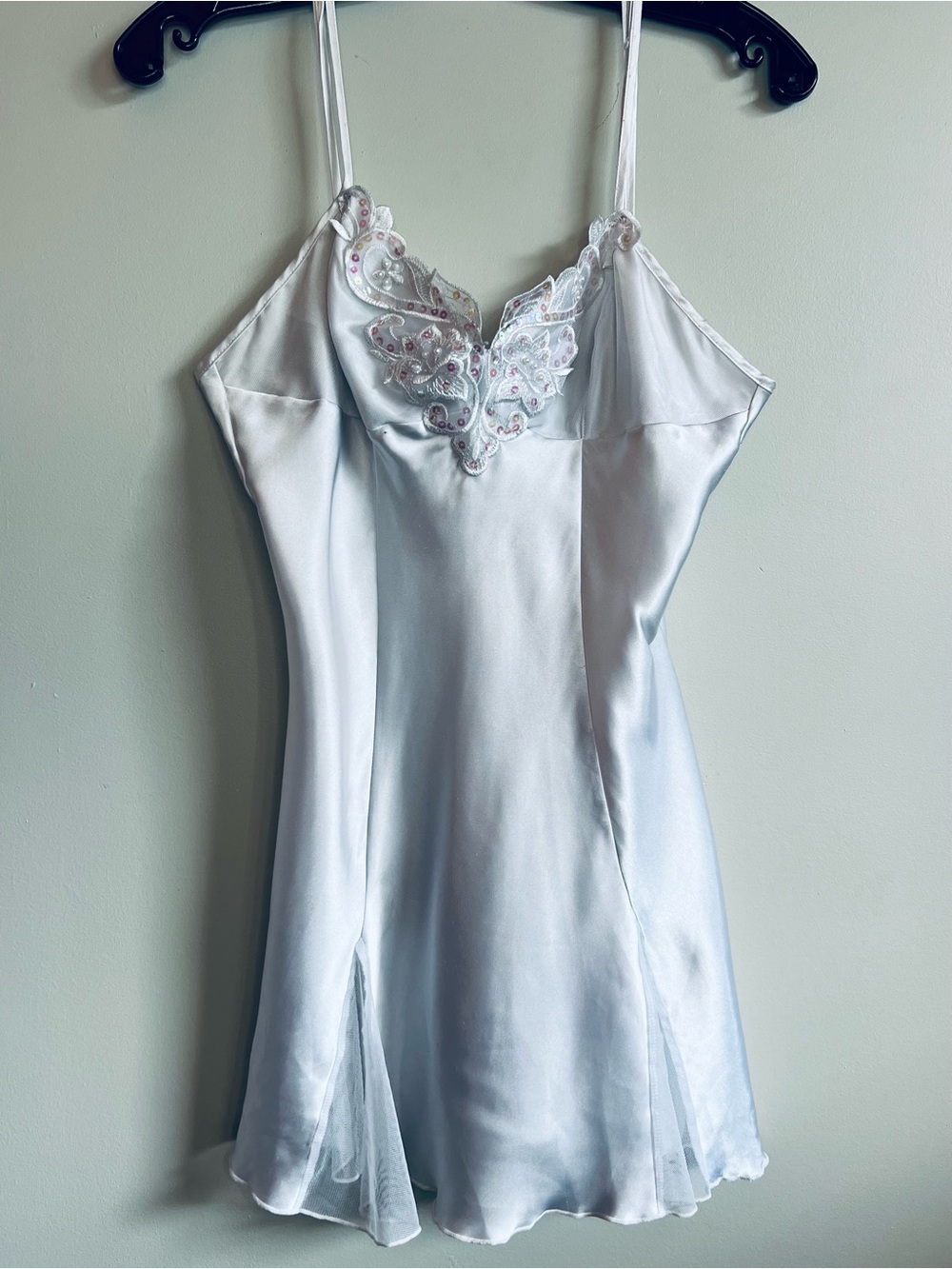 Shirley of Hollywood Satin Chemise Nightgown Lace Trim Lingerie Size Small